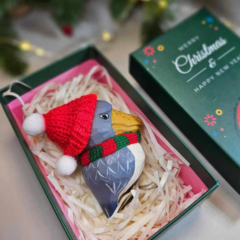 Shoebill Wooden Clip-On Christmas Tree Ornaments – Includes Mini Hat, Scarf & Gift Box - Style:Shoebill-Clip-on Green GiftBox