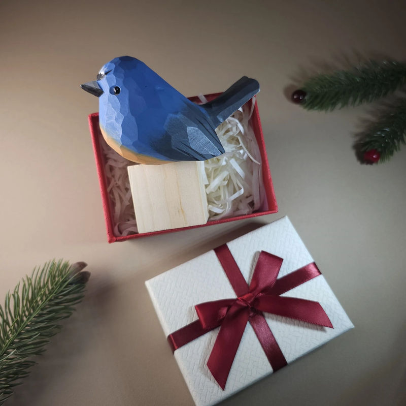Bird Figurine comes with wooden stand and gift box packaging - Style:Snowy-browed flycatcher