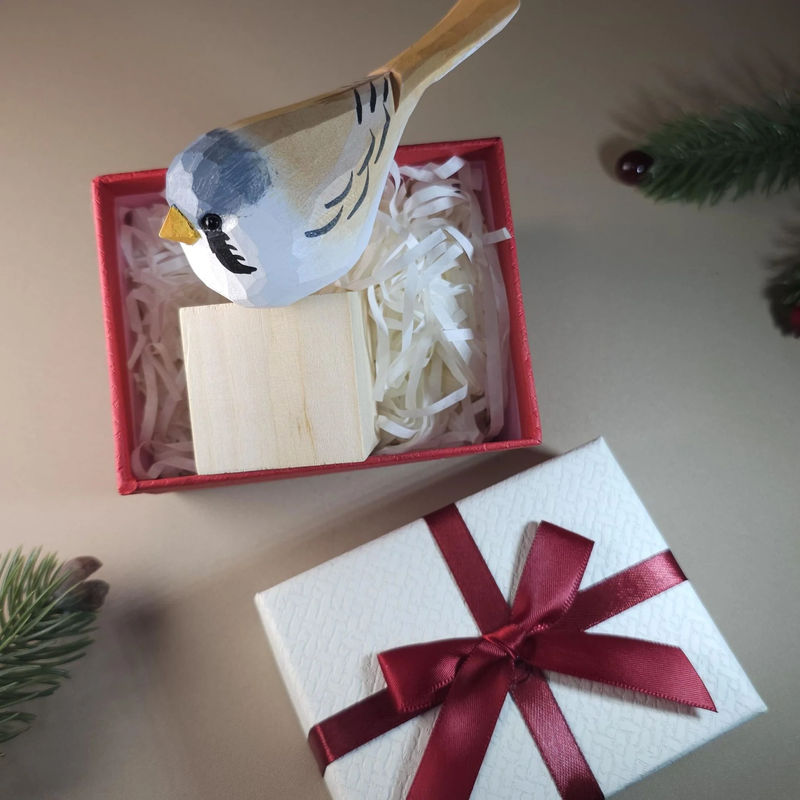 Bird Figurine comes with wooden stand and gift box packaging - Style:Bearded Tit