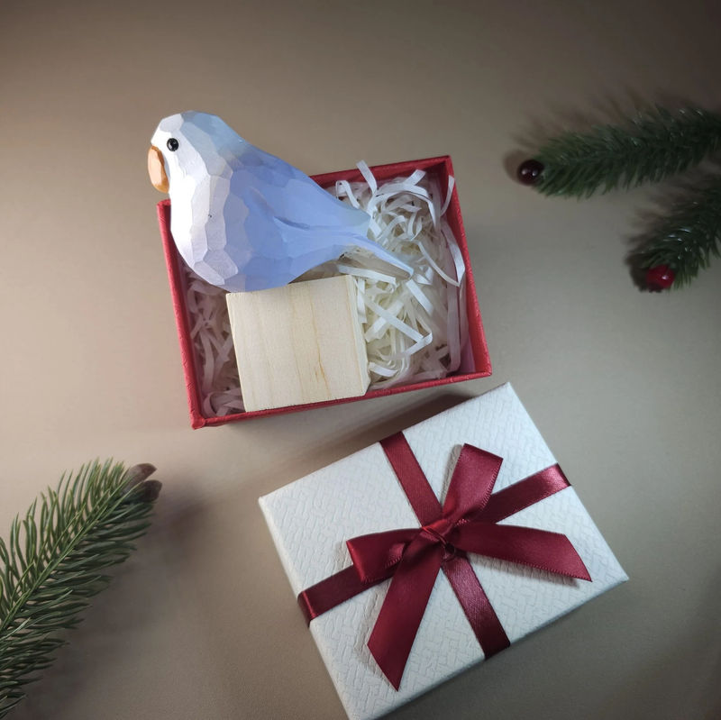 Bird Figurine comes with wooden stand and gift box packaging - Style:Lovebirds