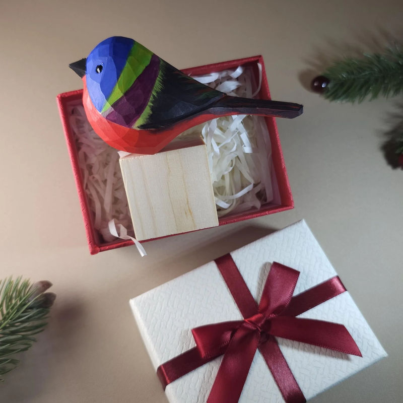 Bird Figurine comes with wooden stand and gift box packaging - Style:Bunting_A