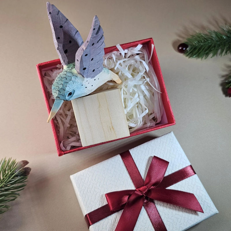 Bird Figurine comes with wooden stand and gift box packaging - Style:Humming bird_B