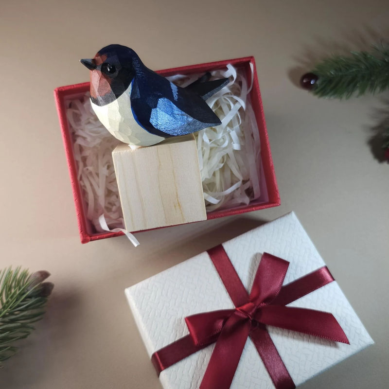 Bird Figurine comes with wooden stand and gift box packaging - Style:Swallows