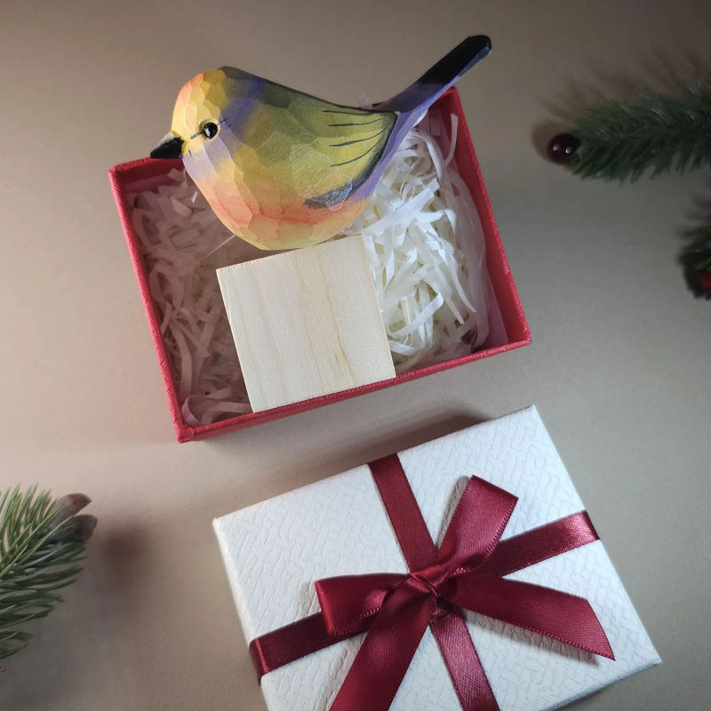 Bird Figurine comes with wooden stand and gift box packaging - Style:White-Browed Tit-Warbler