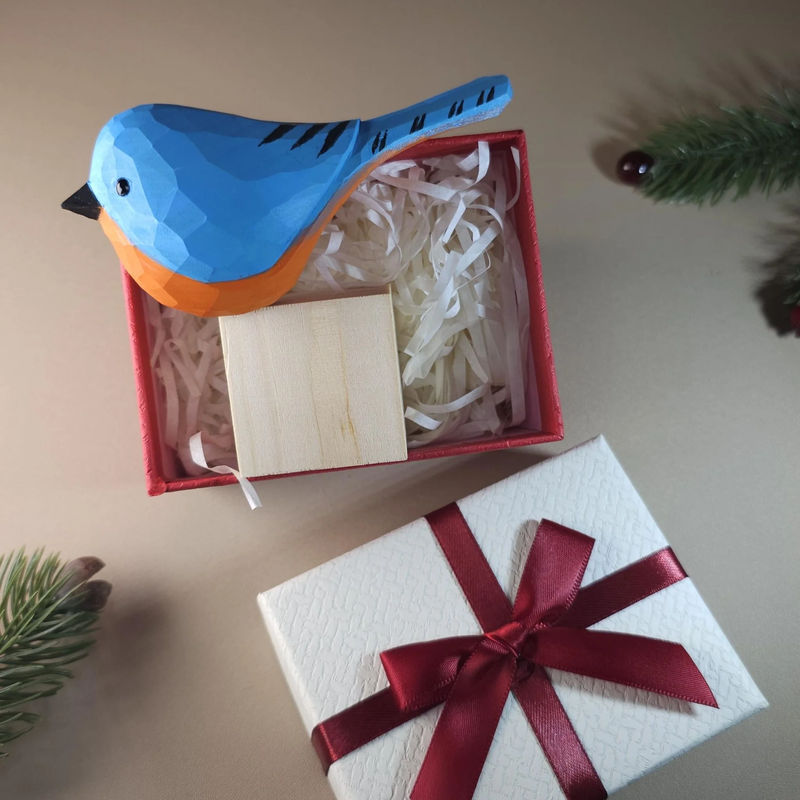 Bird Figurine comes with wooden stand and gift box packaging - Style:Eastern Bluebird