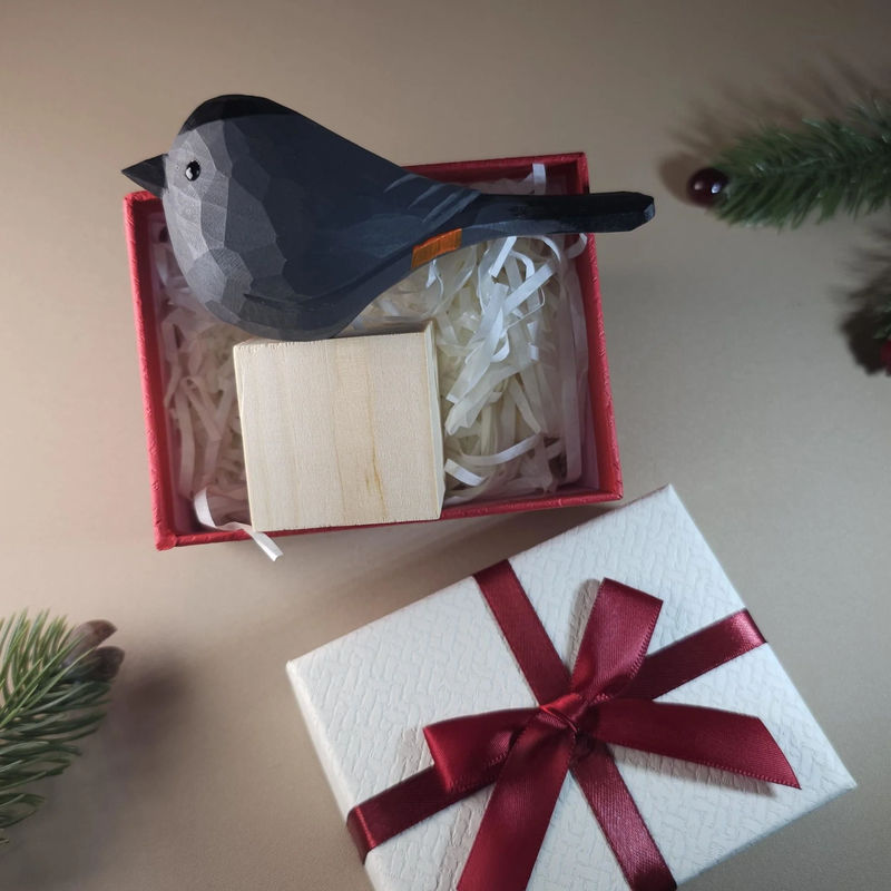 Bird Figurine comes with wooden stand and gift box packaging - Style:CatBird