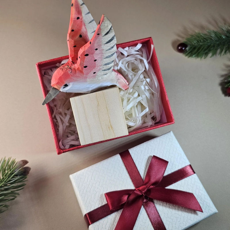 Bird Figurine comes with wooden stand and gift box packaging - Style:Humming bird_C
