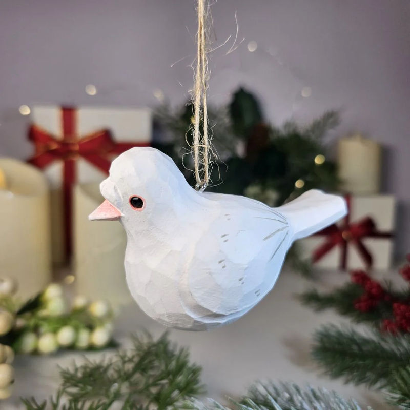 Baby Pigeon Wooden Hanging Christmas Tree Ornament - Color:White