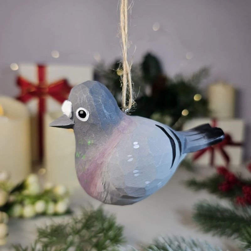Baby Pigeon Wooden Hanging Christmas Tree Ornament - Color:Gray