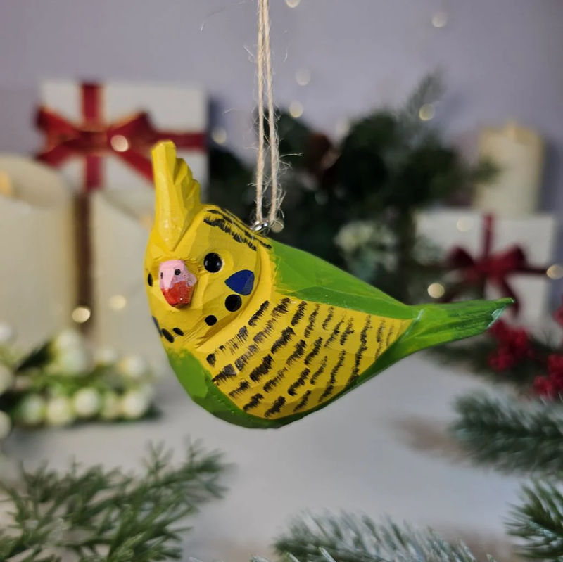 Budgerigar Wooden Hanging Christmas Tree Ornament - Color:Yellow