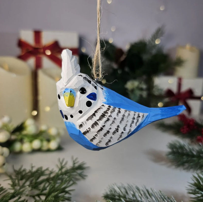 Budgerigar Wooden Hanging Christmas Tree Ornament - Color:Blue