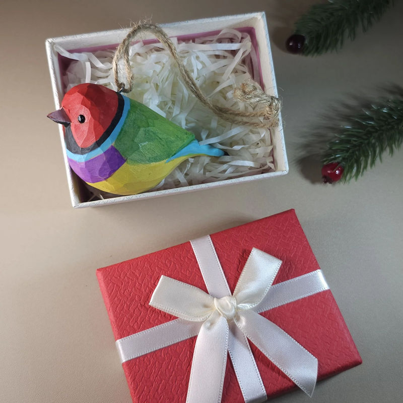 Bird Hanging Ornaments With Gift Box Packing - Style:Gouldian finch_Red