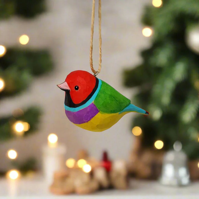 Gouldian finch Bird Hanging Ornaments - Color:Red