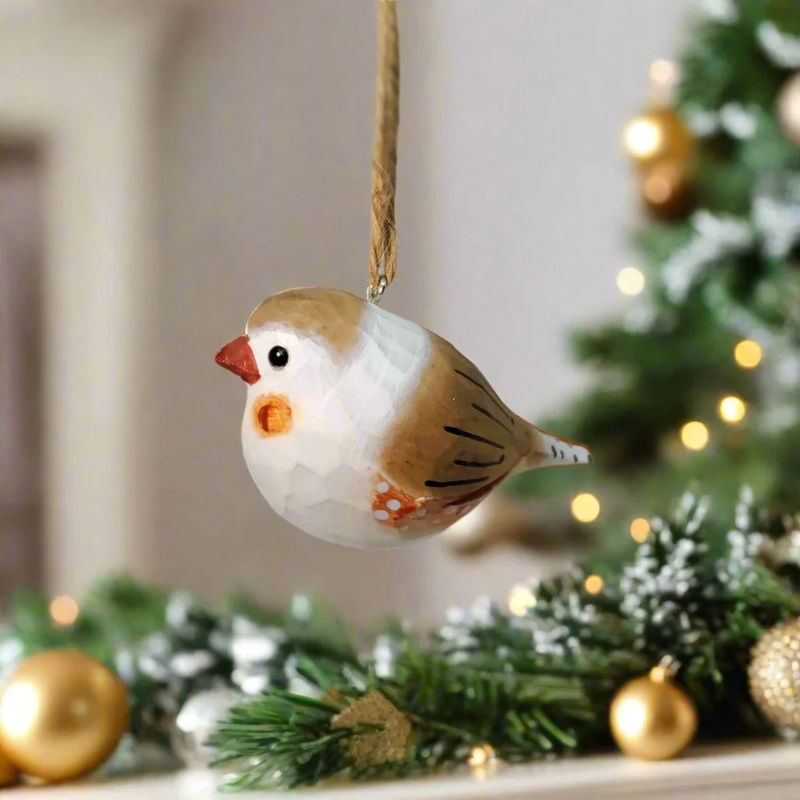 Zebra Finch Wooden Hanging Christmas Tree Ornament - Style:A