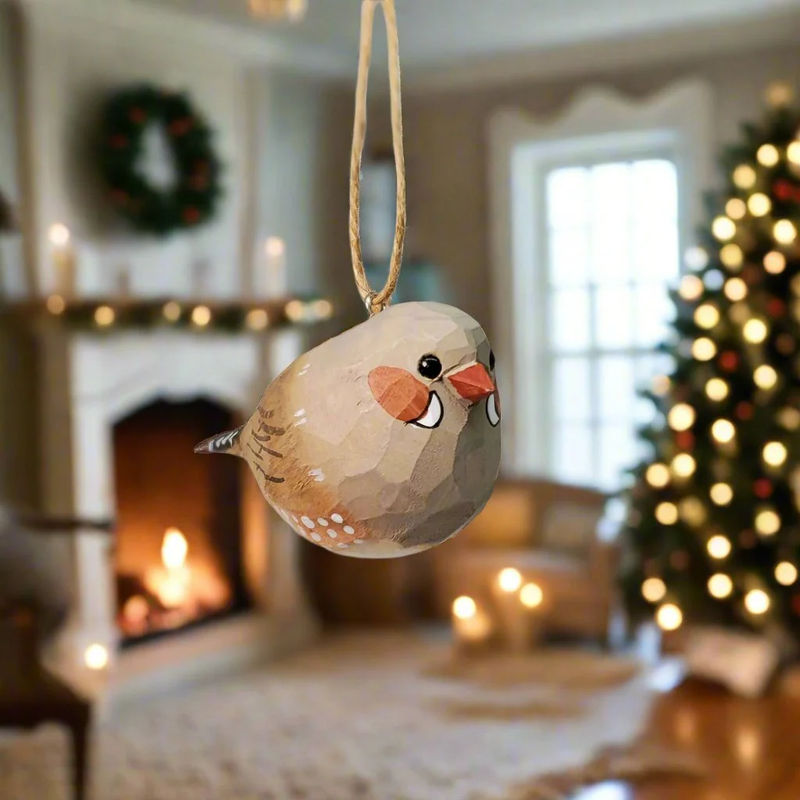 Zebra Finch Wooden Hanging Christmas Tree Ornament - Style:B