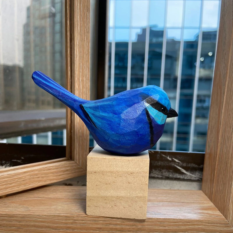 Blue Wren Sculpted Hand-Painted Bird Figurines