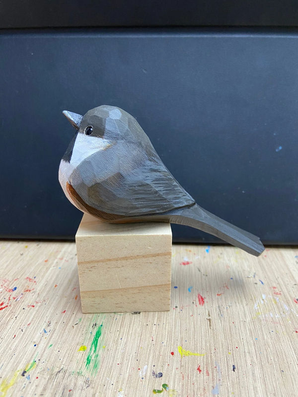 Boreal chickadee Hand-Painted Wood Bird Figurine