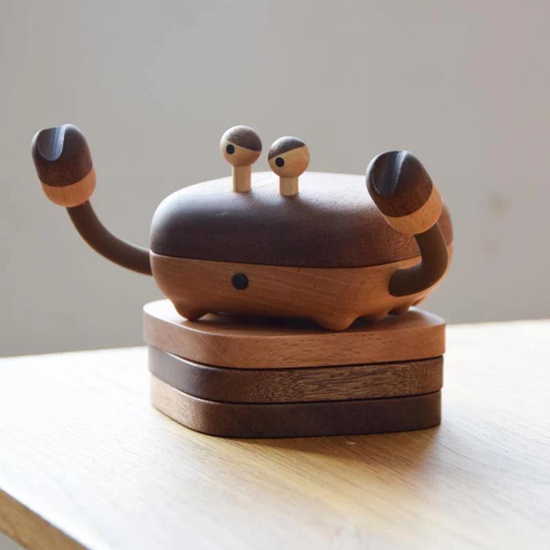 Crab Coaster Drinkware Handmade Wooden Coasters with Holder