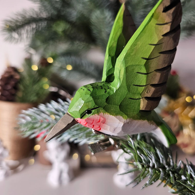 Hummingbird Clip-on Bird Ornament - Color:Green