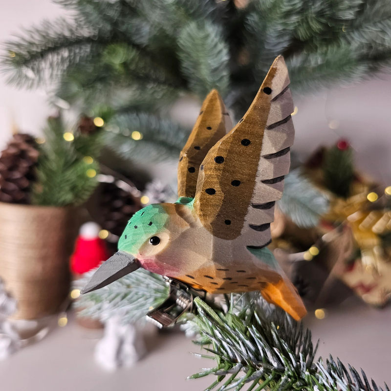 Hummingbird Clip-on Bird Ornament - Color:Brown