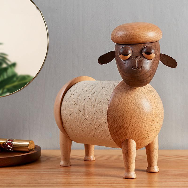Little Sheep Tissue Holder Wooden Handmade Home Decoration