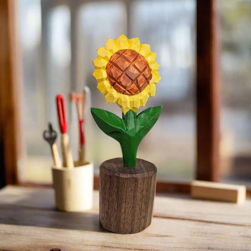 Sunflower Wooden Sculpture - Handcrafted Limited Edition Artwork