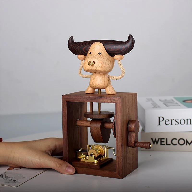 Hand-Cranked Music Boxes Wooden Handmade Ox