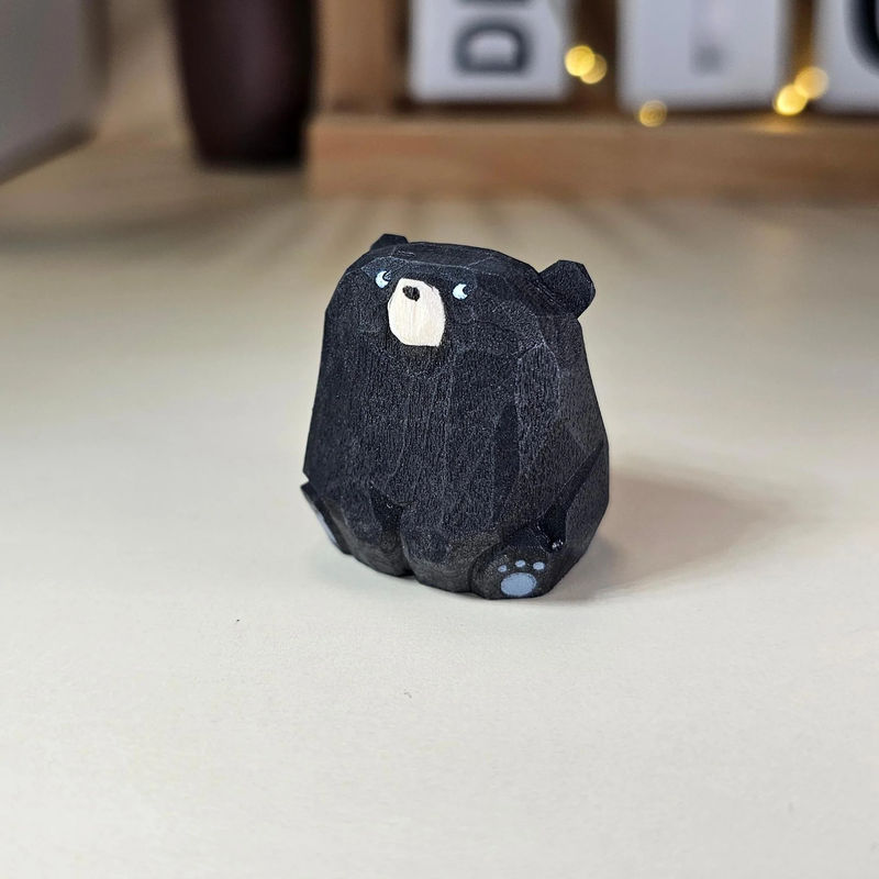 Bear Family Figurines - Customizable Engraved Names - Size-Color:S-Black