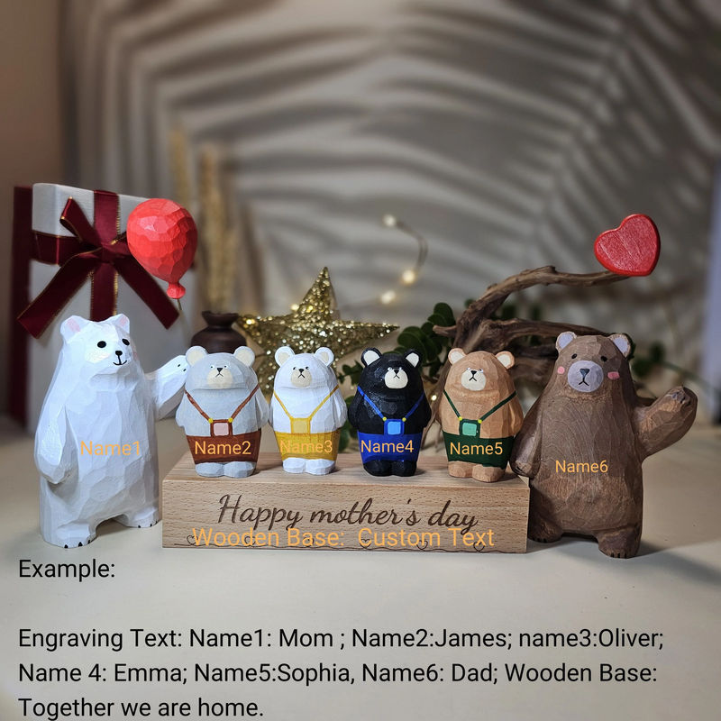 Bear Family Figurines - Customizable Engraved Names - Size-Color:Family of 6