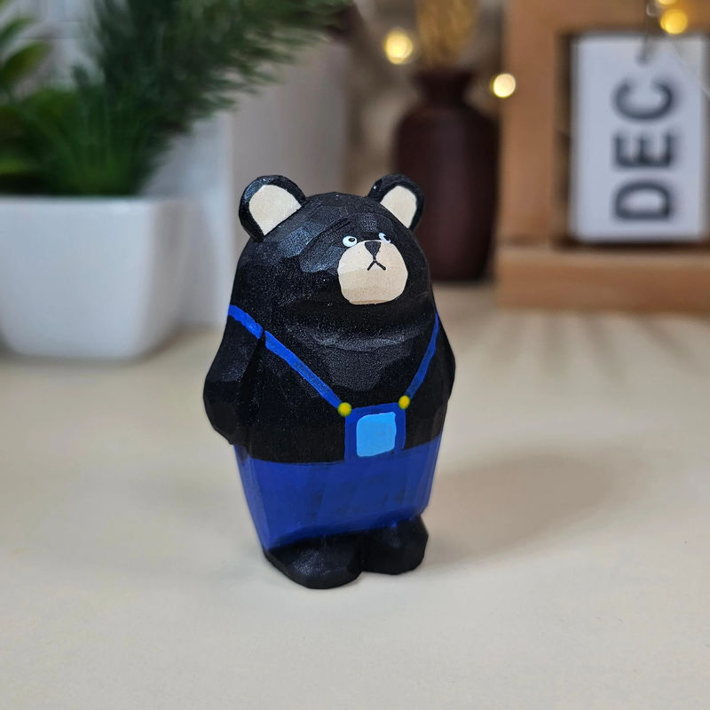 Bear Family Figurines - Customizable Engraved Names - Size-Color:M-Black