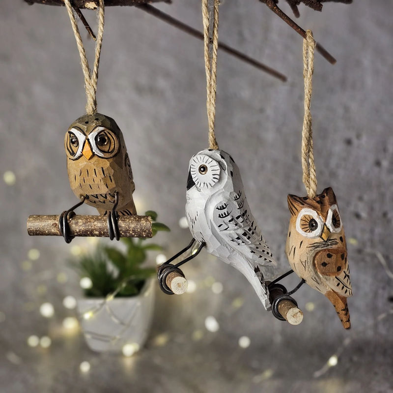 Handcrafted Owl Ornaments Set of 3