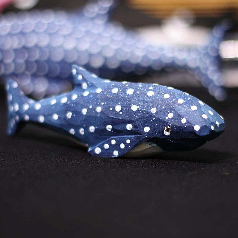 Hand-Painted Wooden Whale Figurine – Majestic Oceanic Decor - Size:S