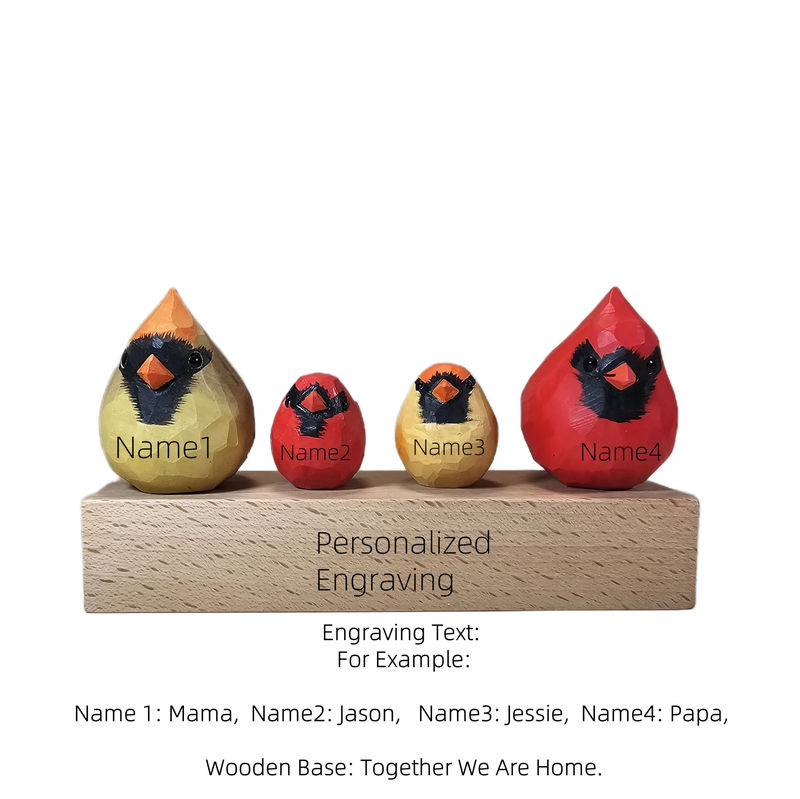 Cardinal Family Wooden Figurine - Style:Family of 4 (S-Red-Brown + L-Red-Brown)