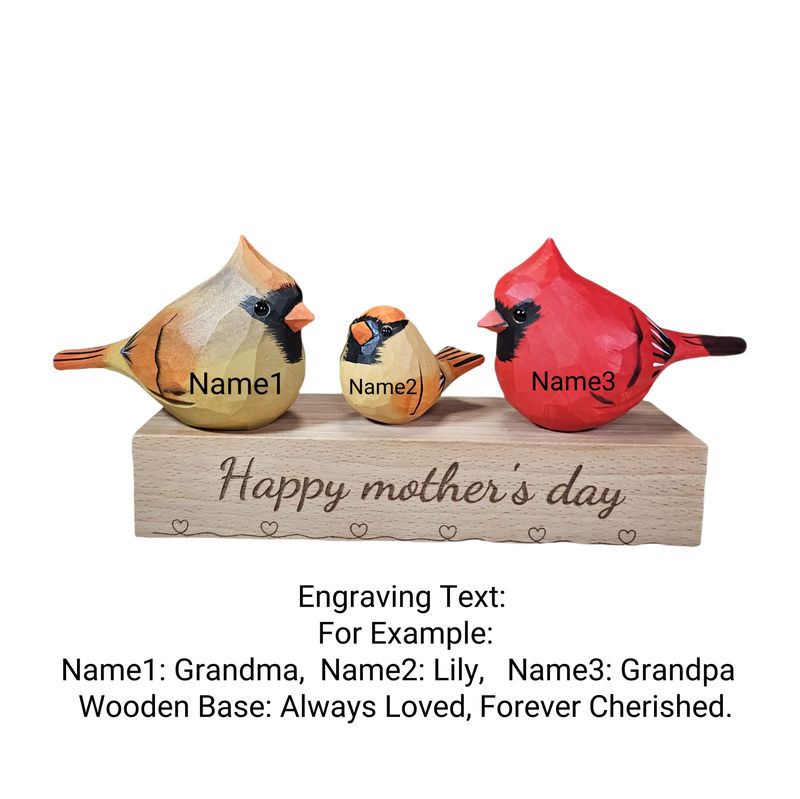 Cardinal Family Wooden Figurine - Style:Family of 3 (S-Brown + L-Red-Brown)