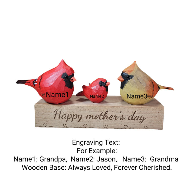 Cardinal Family Wooden Figurine - Style:Family of 3 (S-Red + L-Red-Brown)