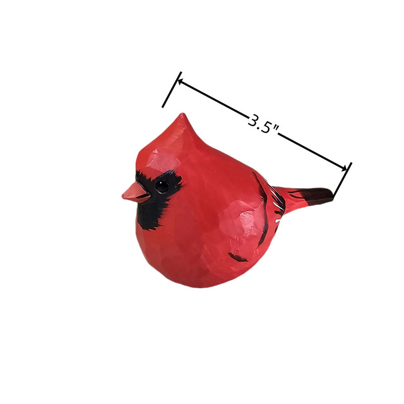 Cardinal Family Wooden Figurine - Style:L-Red