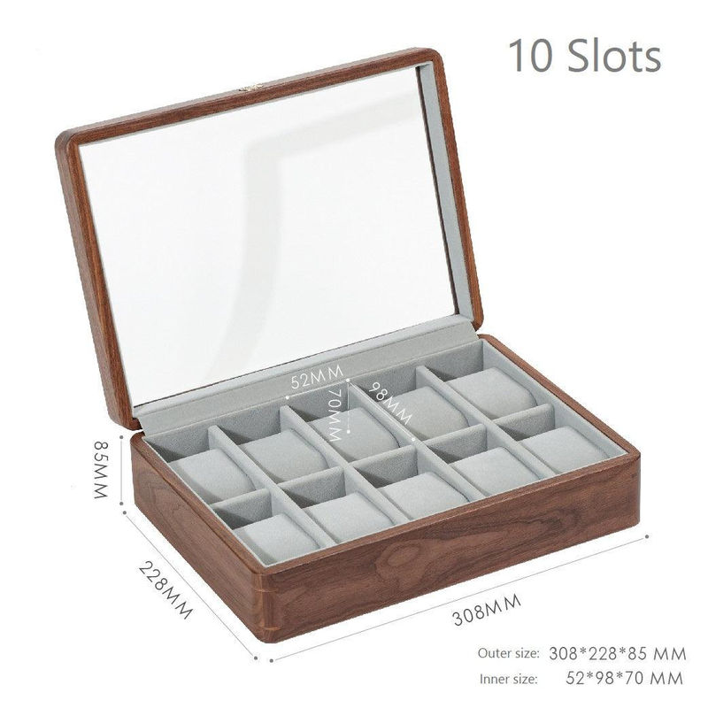 Watch Box Black Walnut Wood Jewelry Storage case With 5/10 Slots - Style:10 Slots