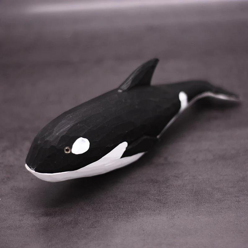Hand-Painted Wooden Orca Killer Whale Figurine – Captivating Marine Decor - Size:Killer-Whale-L