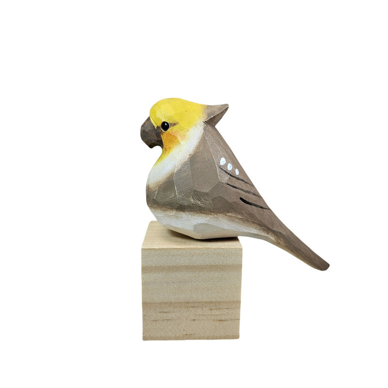 Cockatiel Family Wooden Bird Figurine - Personalized Engraving - Size:L-Gray