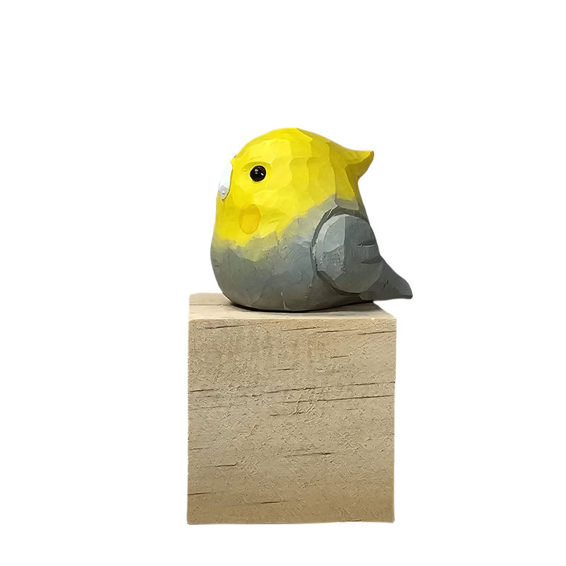 Cockatiel Family Wooden Bird Figurine - Personalized Engraving - Size:S-Gray