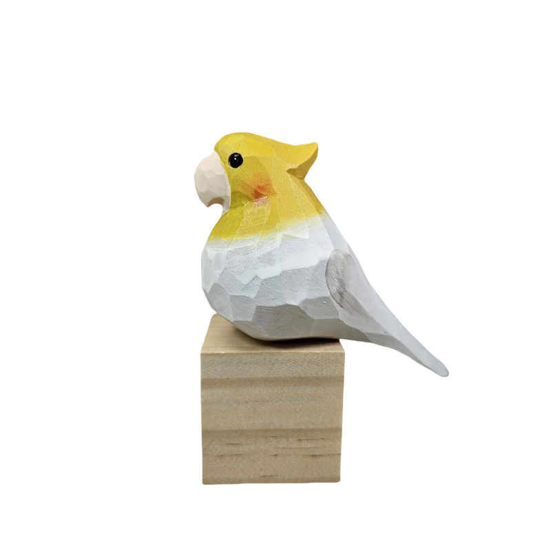 Cockatiel Family Wooden Bird Figurine - Personalized Engraving - Size:L-White