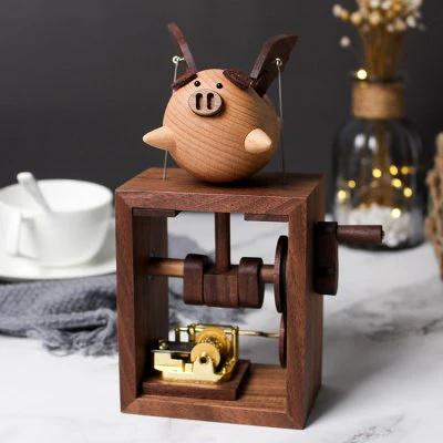Flying Pig Hand Cranked Music Boxes Wooden Handmade