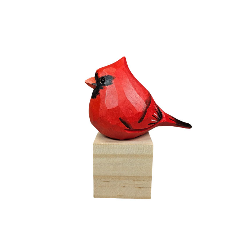Mother’s Day Cardinal Family Wooden Bird Figurine - Personalized Engraving - Size:L-Red