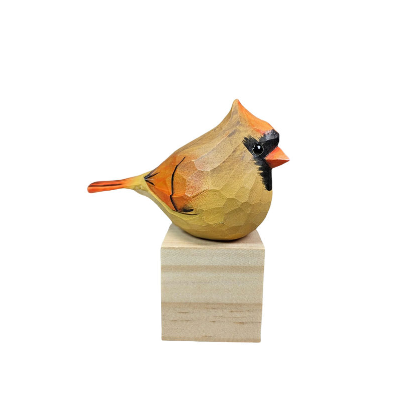 Mother’s Day Cardinal Family Wooden Bird Figurine - Personalized Engraving - Size:L-Yellow